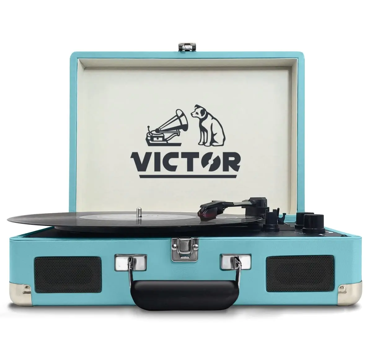 Victor Audio VSRP-800-TQ-VIC Victor Metro Dual Bluetooth Suitcase 3-Speed Turntable (Turquoise)