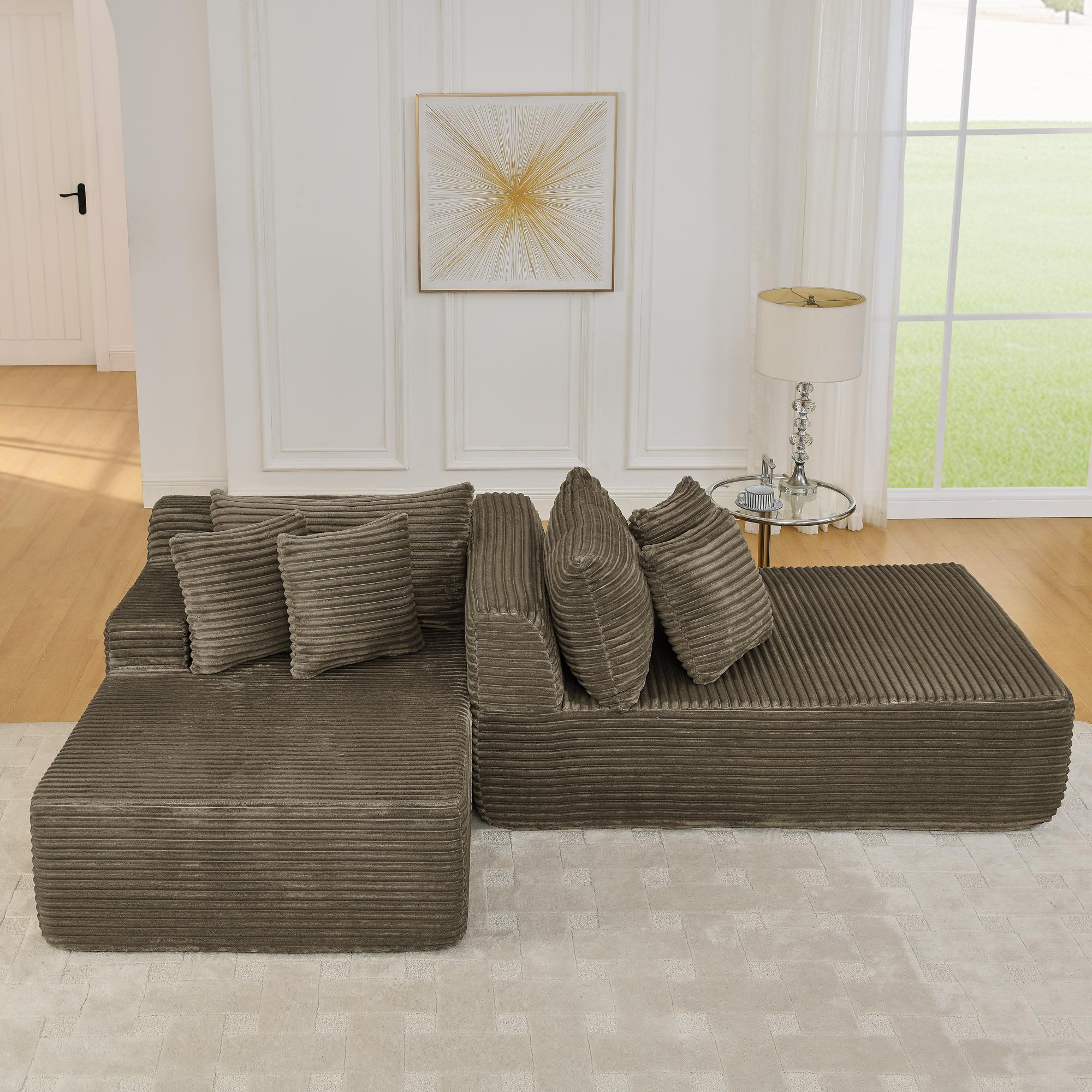 【2 Boxes Shipment】Niccae Foldable Floor Sofa Bed with 6 Pillows, Teddy Fabric, No Assembly, Full Size Mattress for Living Room, Guest Bed, Game Room