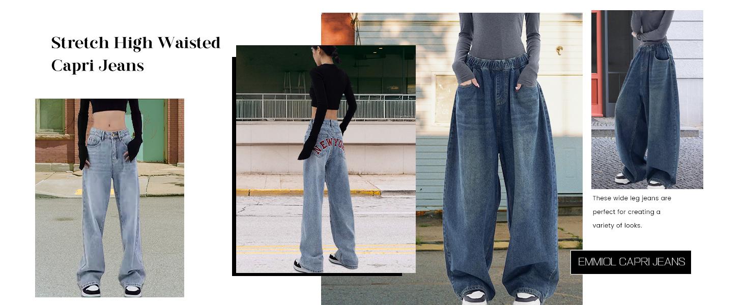 EMMIOL Women’s Baggy Boyfriend Wide Leg Jeans – Dark Wash Vintage Y2K Denim, Casual Loose-Fitting All-Season Baggy Fit Jean Street Womenswear