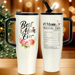 #1 Mom 40oz Tumbler| Universal Silicone Cup Adapter Ring| Mom Nutrition Facts White Insulated Cup | Leakresistant Travel Coffee Mug with Handle & Straw |  Mother's Day Gift | Special Edition |Funny birthday present |Cup Reusable Tumbler