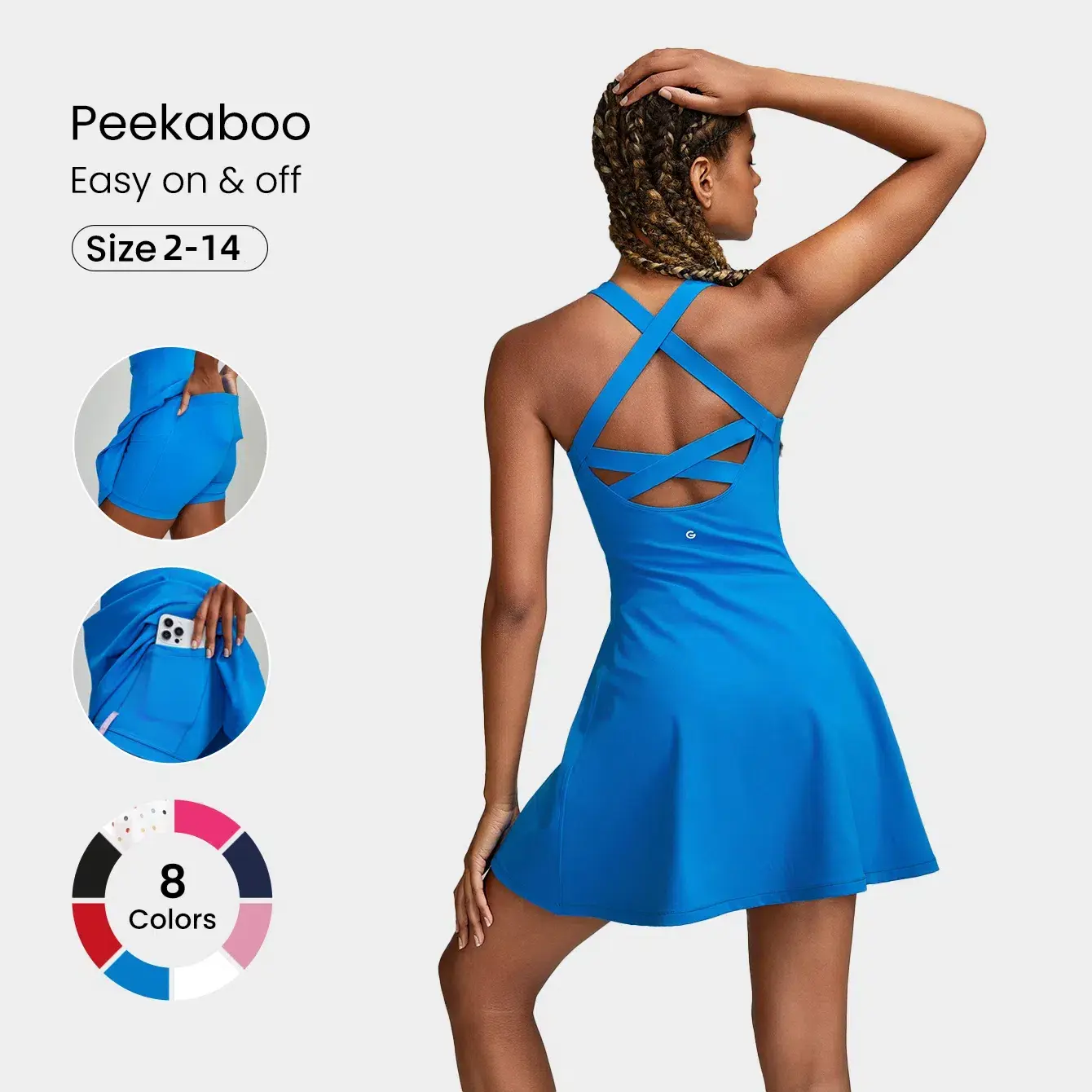 GLOWMODE FeatherFit-Air Peekaboo Mini Dress With Built-In Shorts Pocket Square Neck Anti-Slip Cisscross Dress TikTokShopBlackFriday