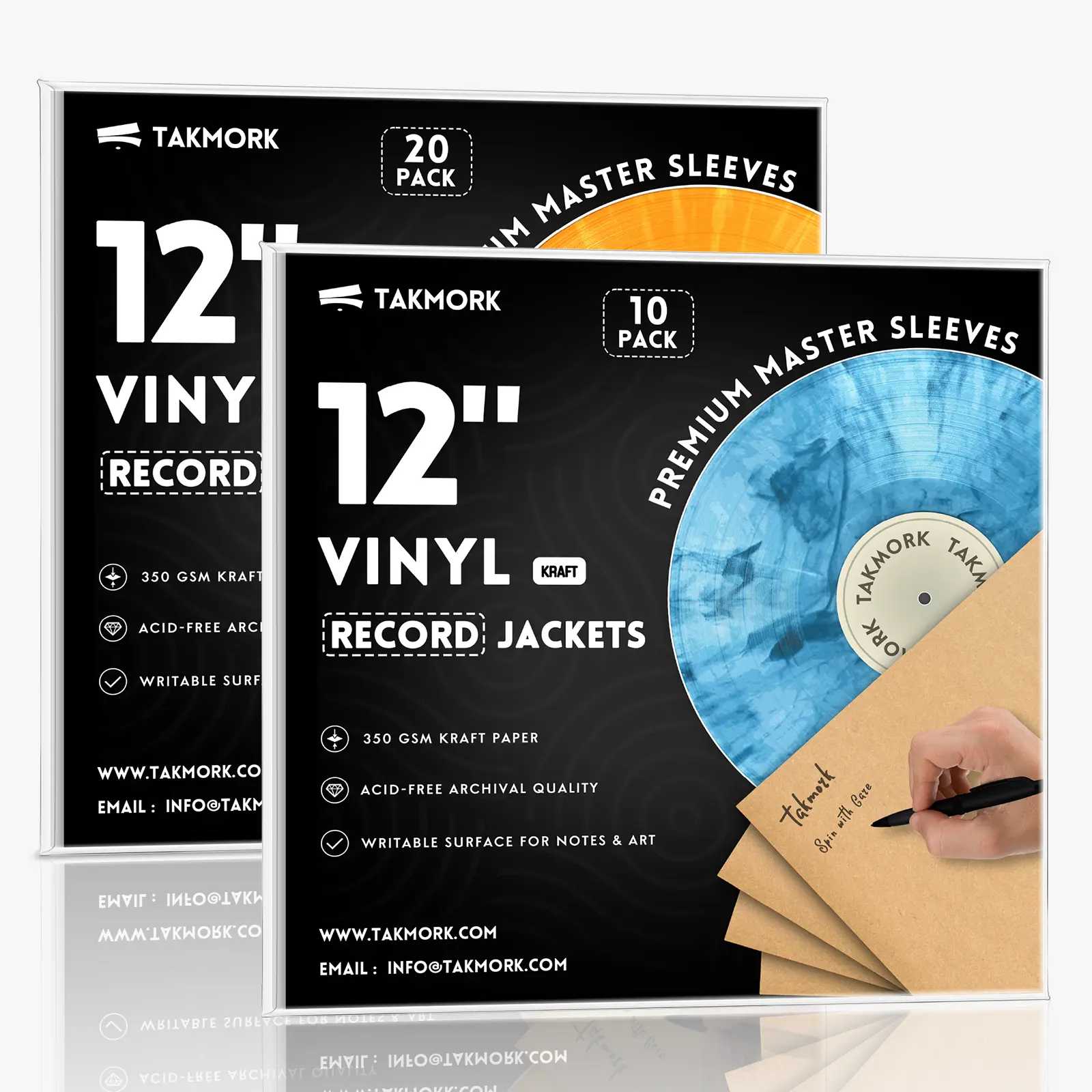 Takmork 12" LP Vinyl Record Jackets - 20pack Value, 350 gsm Heavyweight Brown Kraft Paper Outer & Inner Sleeves for 12 Inches Vinyl Record Protection