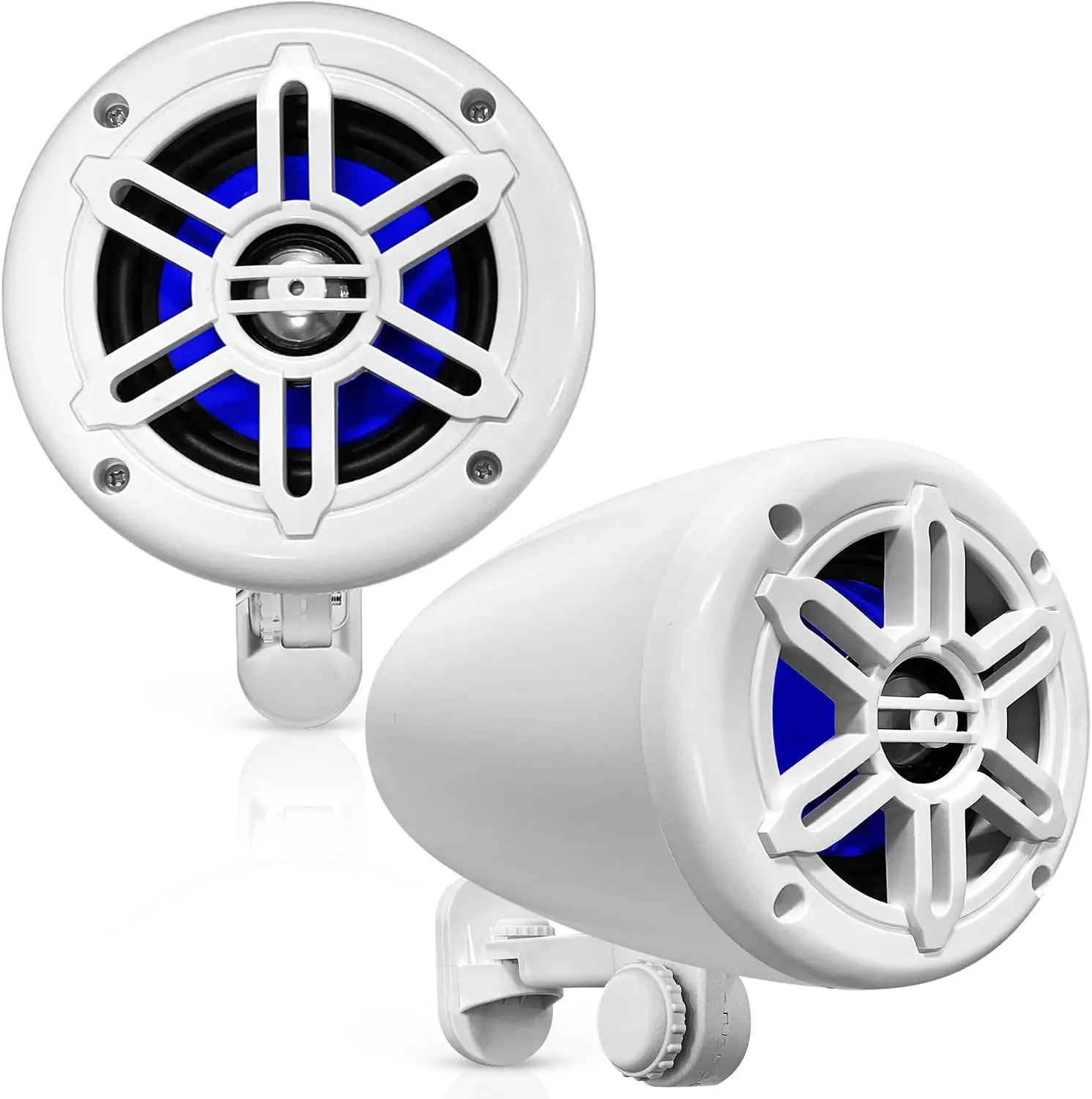 Pyle 4" Waterproof Speaker System, 2-Way Full Range Marine Speakers with 360° Rotatable Bracket, Rugged Off-Road Weatherproof Design for Atvs, Utvs, Jeeps, Boats, and Wakeboards, White