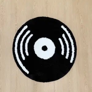 Vinyl Record Tufted Rug, Retro Music Themed Soft Plush Floor Mat, Non-Slip Washable Entryway Carpet for Bedroom Living Room, Music Lover Home Decor