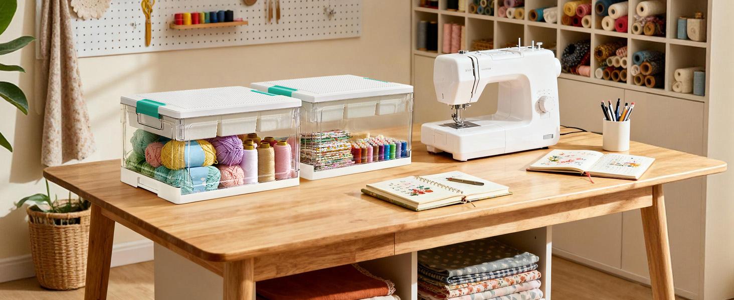 【Live Only】Vtopmart 2 Pack 24QT Plastic Storage Box for Arts Crafts Stationery Lego Kids Building Blocks Sewing Kit & Small Tools