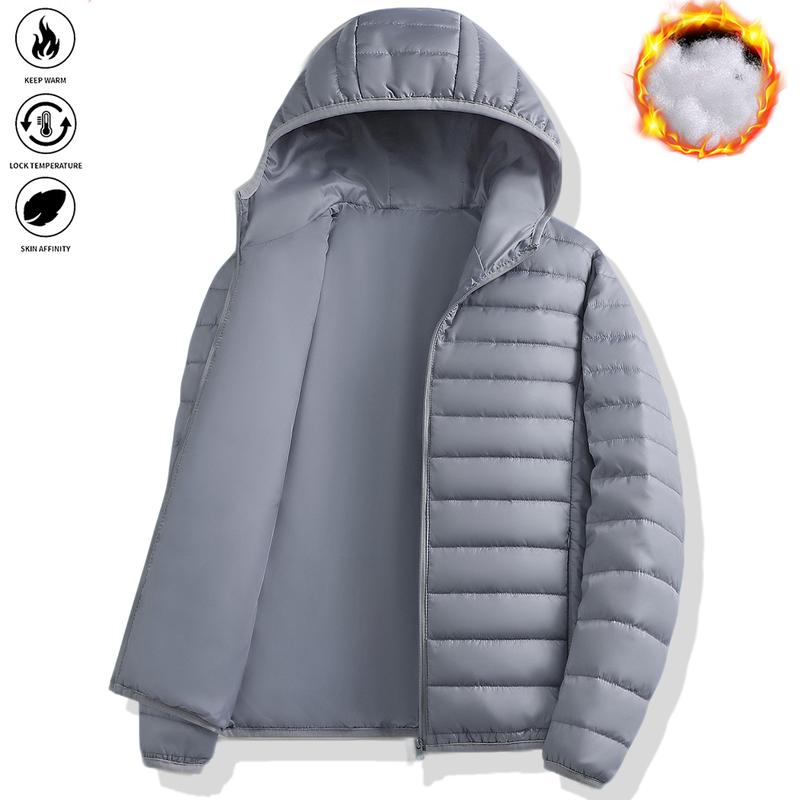 Men's Ultra-Lightweight Puffer Hooded Jacket – Fashionable Quilted Coat with Multiple Pockets, Ideal for Cold Weather – Perfect for Outdoor Activities and Everyday Wear casual woven fabric a goose