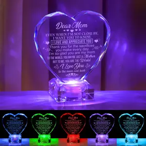Gifts for Mom Birthday Mothers Day, Perfect Christmas Mothers Valentines Day Birthday Gifts for Mom from Daughter Son, Engraved Mother Crystal Heart with Rechargeable Color-Changing LED Base