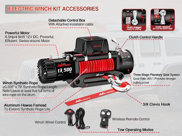 Nilight 12V Electric Winch 13000lbs ATV Trailer Winches with Synthetic Rope Fairlead Wired Handle & Infrared Remote Waterproof Winch for Truck Offroad