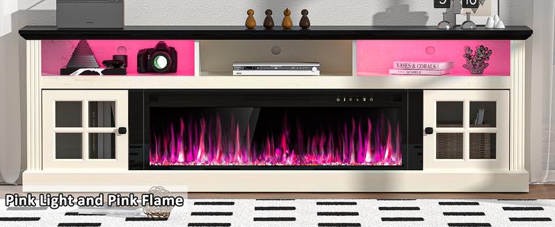 Spurgehom Fireplace TV Stand with Storage - 70" Farmhouse Media Console & Entertainment Center Features 36" Electric Fireplace, LED Lights, and Holds TVs Up to 80 Inches for Living Room