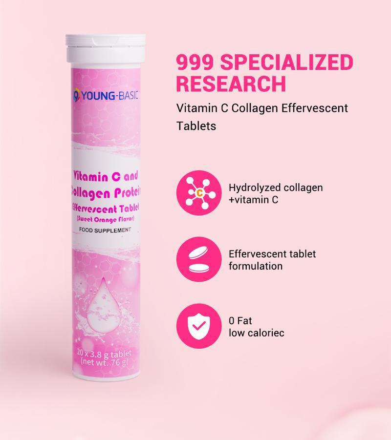 9 Young-Basic Vitamin C Collagen Peptides and Niacin Effervescent Tablets- Skin Firmness Nail Hair Improves- Healthcare Beauty Supplement Colagen Protein Tablet Fitness Edible Dietary