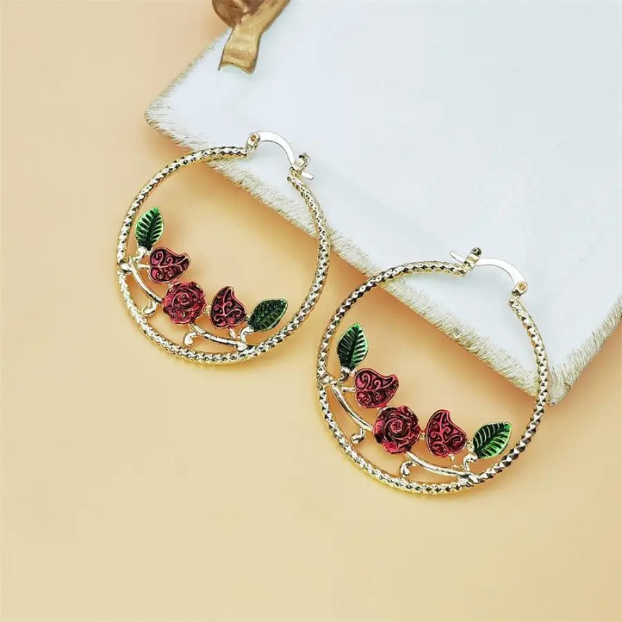 Women's Multi-Colored Rose Round Exaggerated Temperament Stud Earrings - Trendy Jewelry, Daily Fashion Costume Accessories, Studs Earrings, Earring For Women, Colorful Charmed Earrings