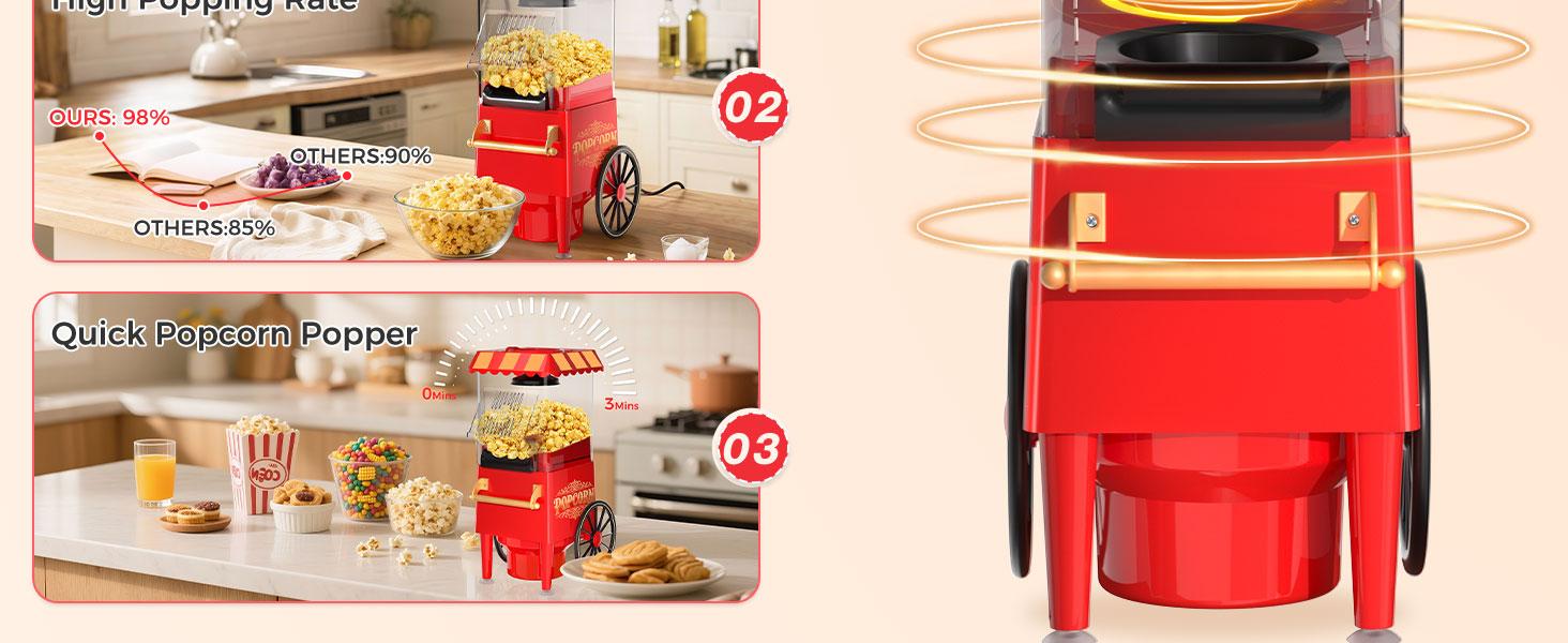 1200W Electric Hot Air Popcorn Maker Machine with Measuring Scoop - Oil-Free Healthy Popper, Retro Red & Design, Compact 12-Cup Capacity, Stainless Steel Construction for Home, Movie Nights, Parties, Christmas - Easy-Clean & Safe Operation 1200W Electric Hot Air Popcorn Maker Machine with Measuring Scoop - Oil-Free Healthy Popper, Retro Red & Design, Compact 12-Cup Capacity, Stainless Steel Construction for Home, Movie Nights, Parties, Christmas - Easy-Clean & Safe Operation