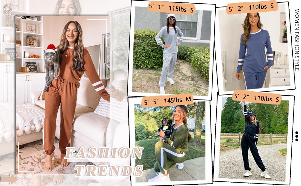 Women 2 Piece Outfits Sweat Long Sleeve Round Neck Pullover Top Pocket Drawstring Pants Set, 2024 Comfor Daily Basic Travel Outdoor Tracksuit