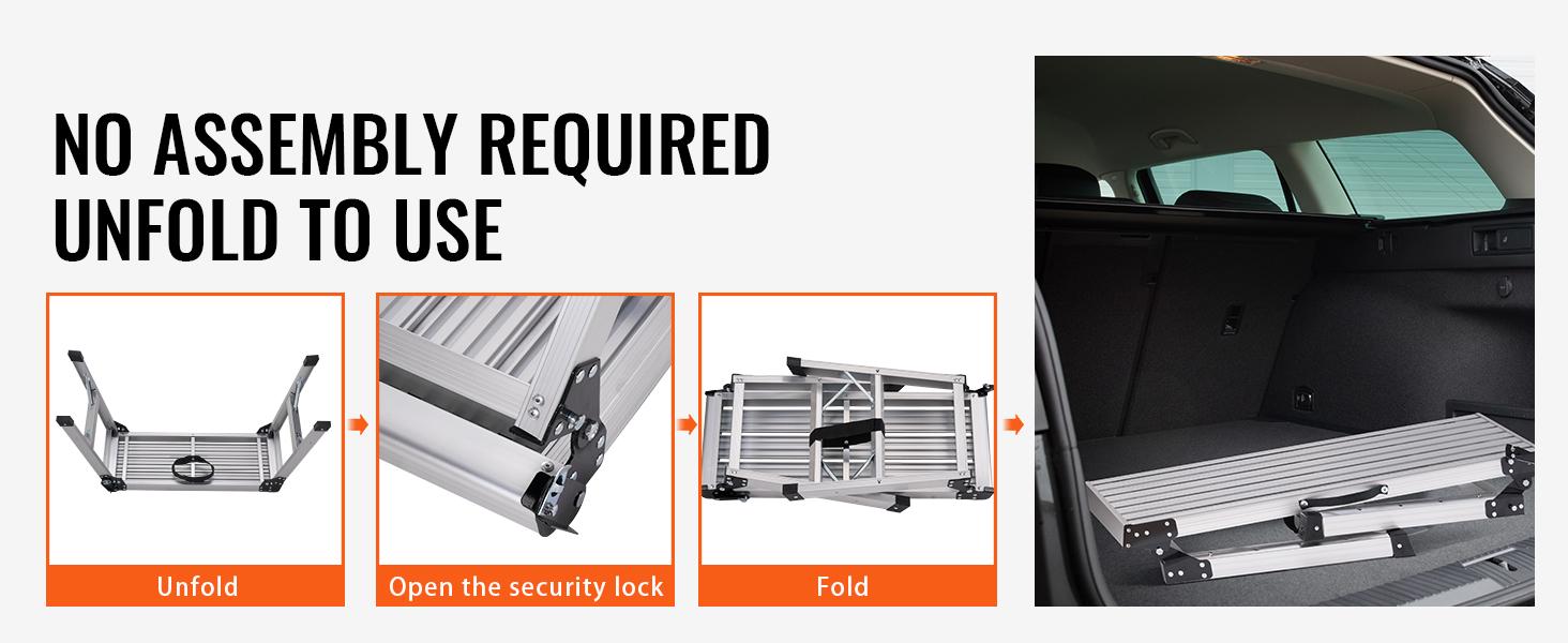 VEVOR Folding Work Platform,  330 lbs Load Capacity, Aluminum Drywall Stool Ladder, Heavy Duty Work Bench w/ Non-Slip Feet, Ideal for Washing Vehicles, Cleaning, Painting, Decorating