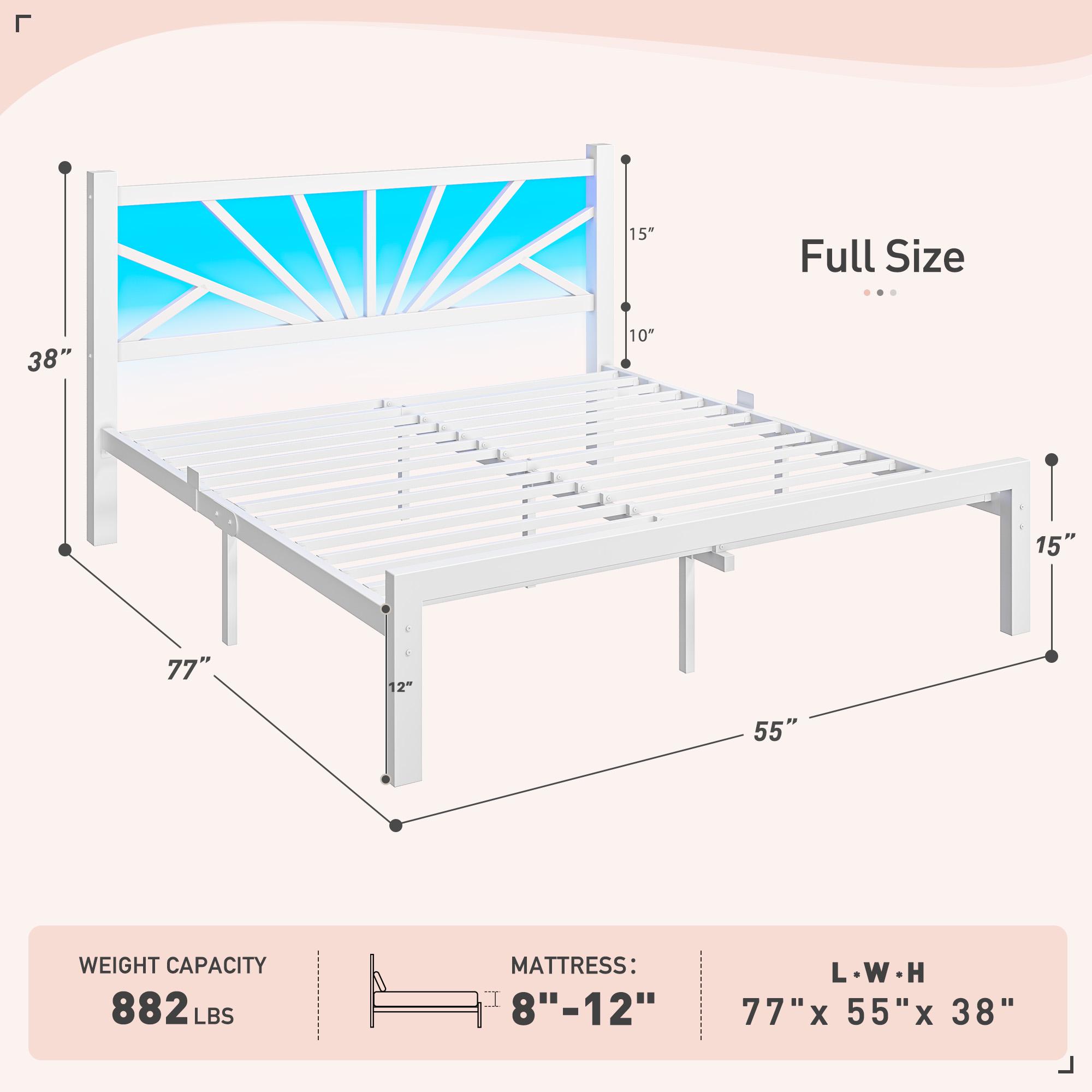【880 lbs Capacity】Queen Size Metal Bed Frame with LED Lights,Sturdy Bed Frame with Headboard, NO MATTRESS Include,Under Bed Storage Space & Strong Metal Slats, Strong Metal Slats Support,Noise-Free, Easy Assembly,Black