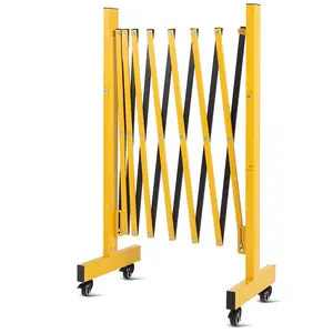 GARVEE 8FT Heavy-Duty Expandable Barricade with Wheels - Retractable Steel Driveway Gate Barrier for Crowd Control and Outdoor Security, Folding Safety Fence for Traffic Management