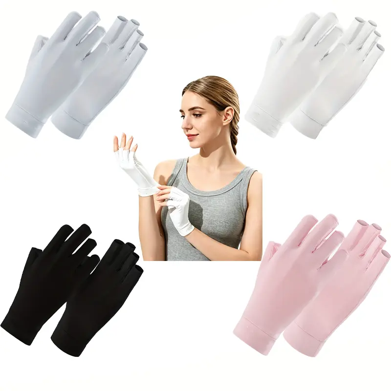 Women's Fingerless Nail Gloves, Open Finger Half Gloves for Nail Care, UV Protection Sun Gloves, Breathable Lightweight Summer Gloves for Cycling, Driving, Walking, Outdoor Activities