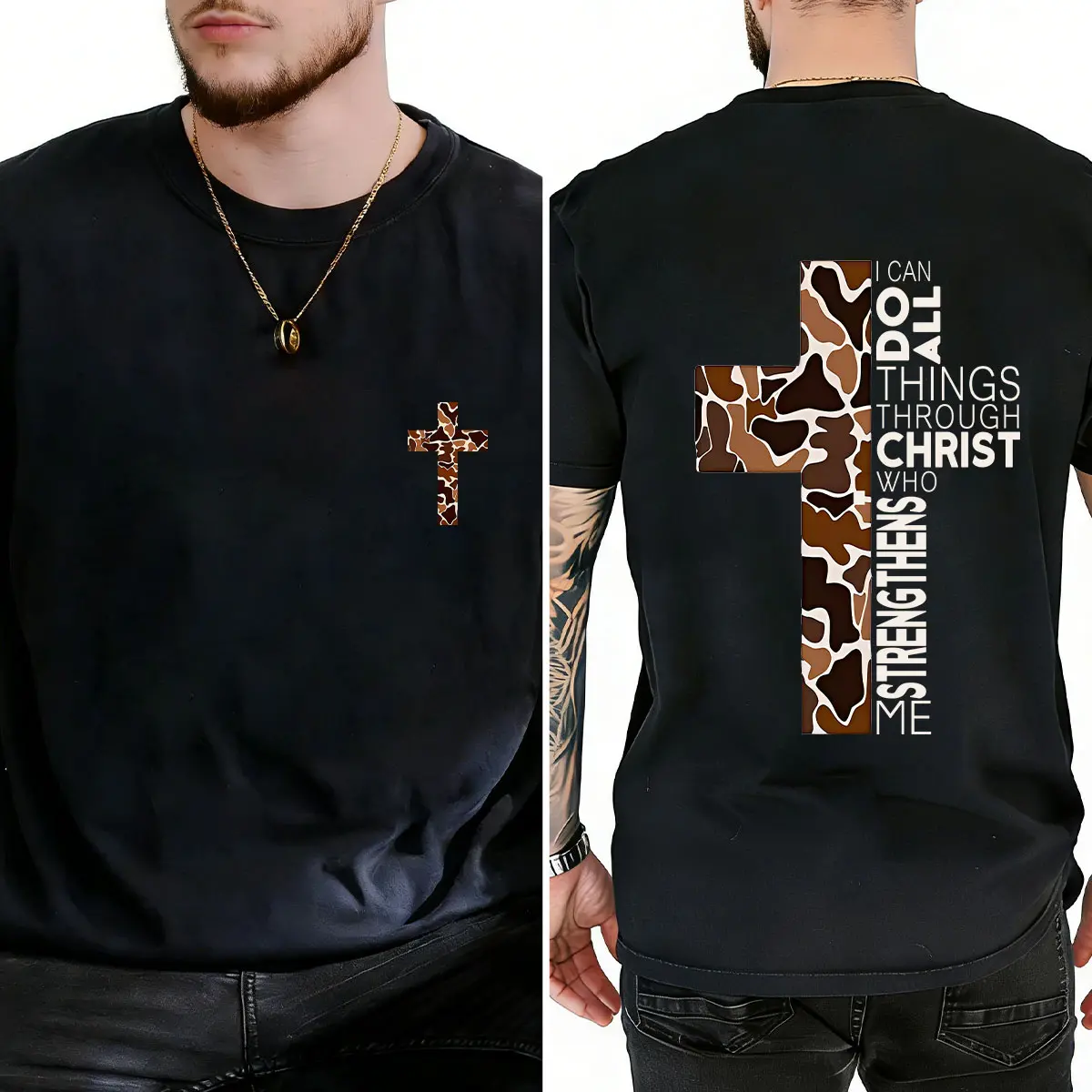 Christian Graphic Tee with Camo Cross Print, Casual Unisex Streetwear Top in Soft 100% Cotton, Relaxed Fit, Vibe