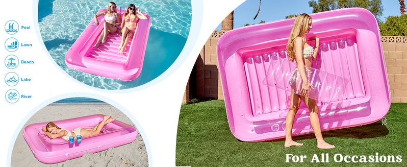 SLOOSH Inflatable L/XL Tanning Pool Lounger Float, 70" x 46" / 85" x 57" Pool Floats Adult with Pillow, 4 in 1 Suntan Tub Raft Floatie,Sunbathing Bed Lounge for Water Blow Up Ball Pit Party Gifts Father's Day Gifts TikTokShopSummerTurnup