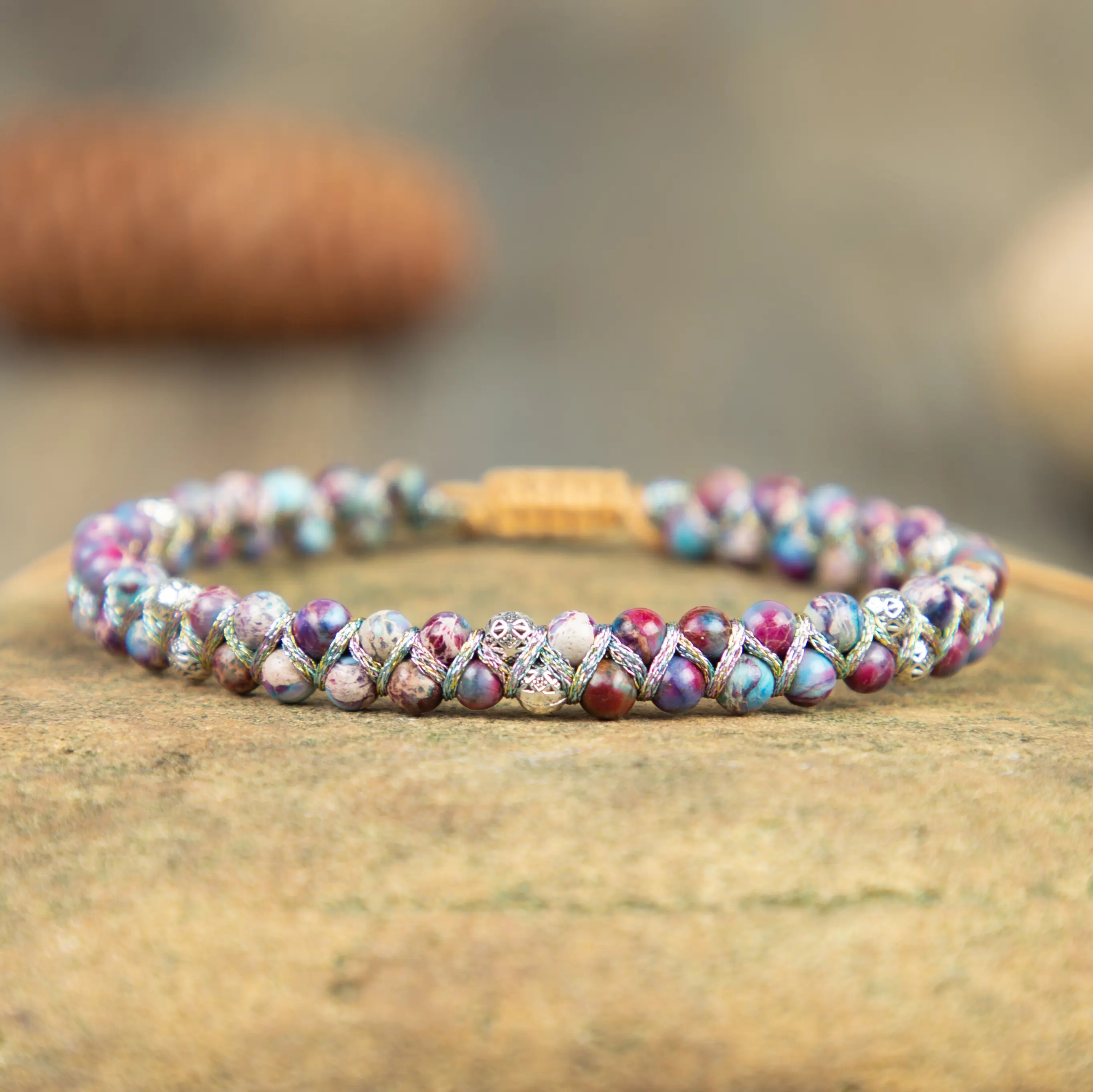 Natural Galaxy Sea Sediment 4mm Round Beads Hand-Woven Braided Bracelet, Healing Reiki Unisex Spiritual Jewelry for Male, Female Adults (6.7 in to 8 in)