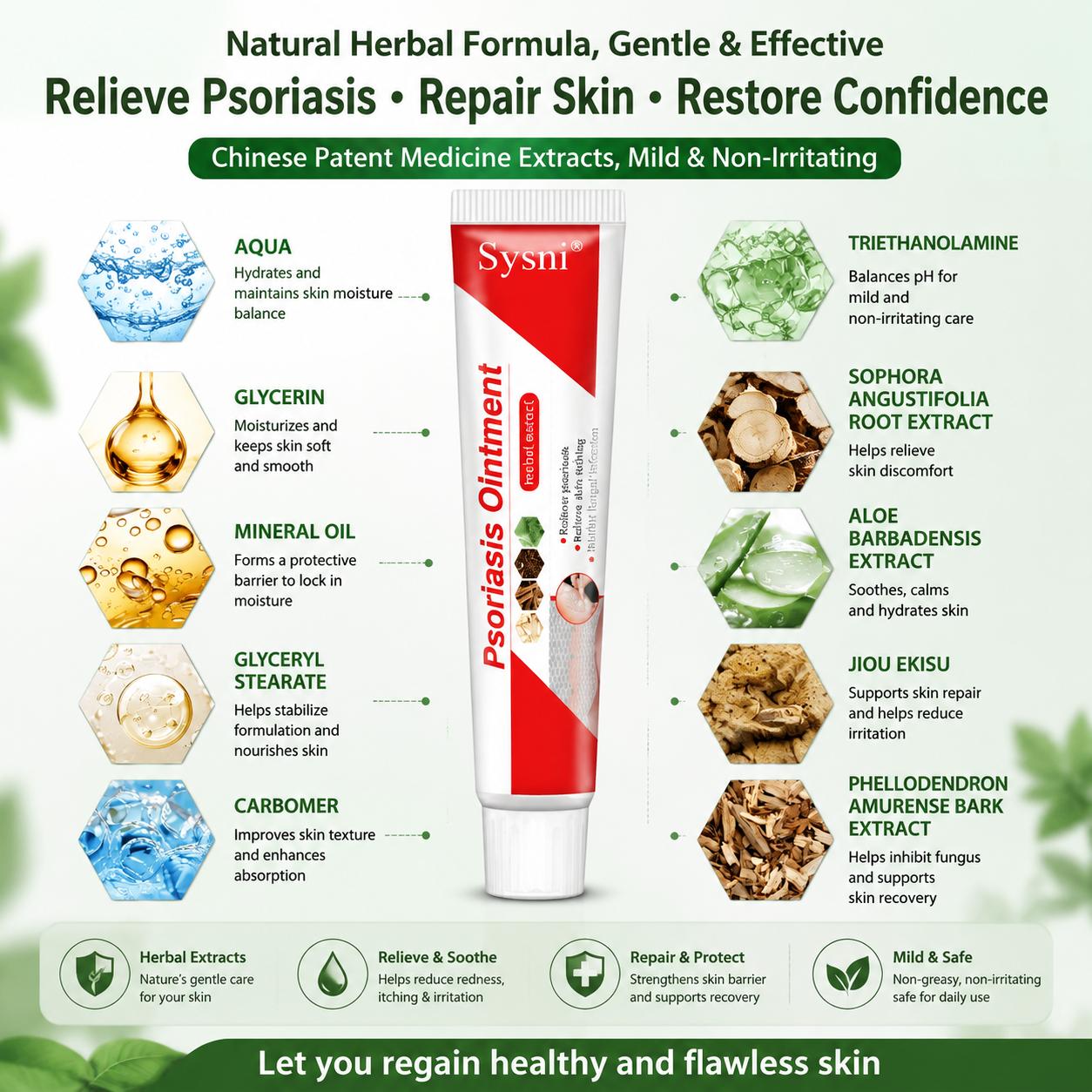 SYSNI Sensitive Skin Soothing Care Cream, Natural Botanical Formula, Helps Soothe Dryness, Itching and Redness, Suitable for Daily Sensitive Skin Care, Scalp Care and Skin Moisturizing Repair, Deep Hydration