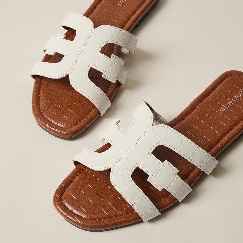 Bostanten Women's Dressy Flat Sandals With Soft Leather Slippers,Wide Width Lightweight Womens Sandals