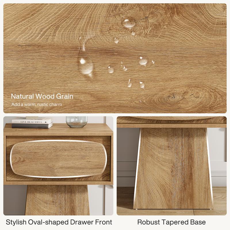 LITTLE TREE Nightstand Bed Side Table with Drawer Storage, Night Stand for Bedroom, Hallway, Mid Century Modern Nightstands, 21.6" Small Dresser with Natural Wood Grain Print, Bedside Furniture Table