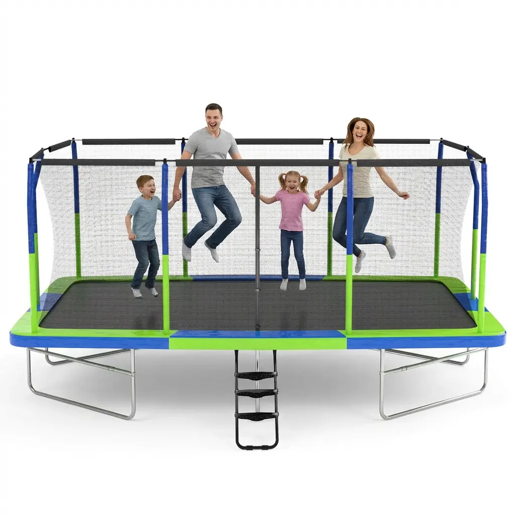 SkyBound 10X17FT  1500 LBS Tested Loading Rectangle Trampolines with Enclosure and Ladder，ASTM Approved Recreational Clear Trampoline for Kids and Adults, Anti-Rust Coated Frame