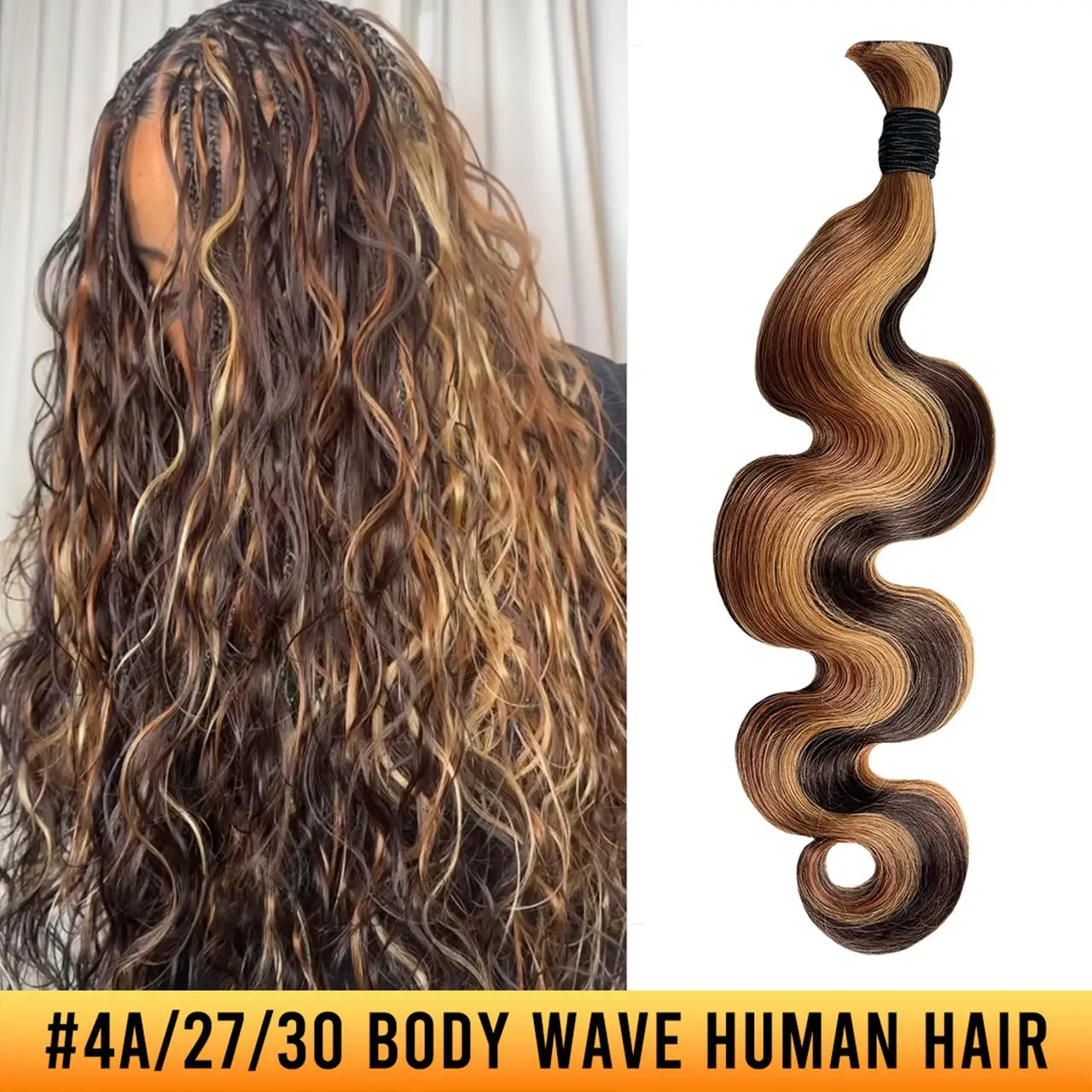 Ygwigs #27/30/613 , #4A/27/30 Piano Color Bulk Hair for Braiding Deep Wave Body Wave