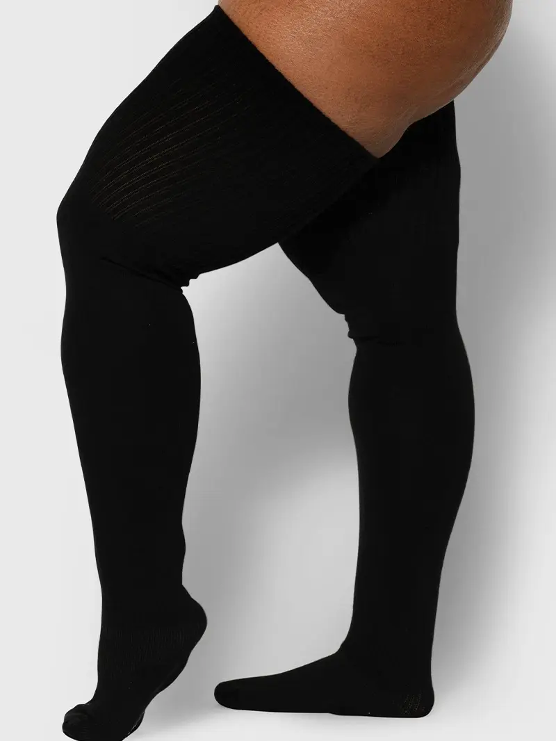 Thunda Thighs - Tubbies - Solid Socks Plus Size Thigh High Socks - Women's Lightweight Cotton Blend Stretch