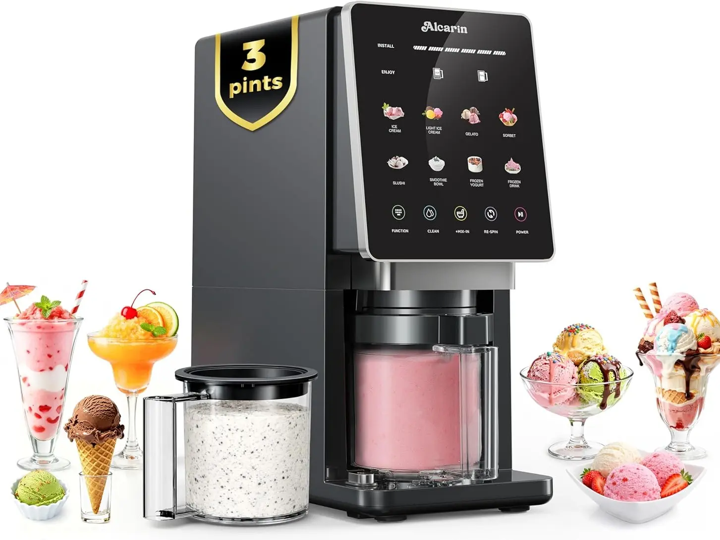 <Summer Finds> 10-Program Electric Ice Cream Maker with Dedicated Cleaning Program - 3 Pints Large Capacity - High-Protein, Keto & Vegan Desserts