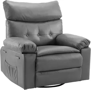 Grey Oversized Extra Wide Recliner Chair - PU Leather Manual Recliner for Adults, Comfy Reclining Chair with Overstuffed Arms and Back, Side Pocket, Single Sofa for Living Room, Bedroom