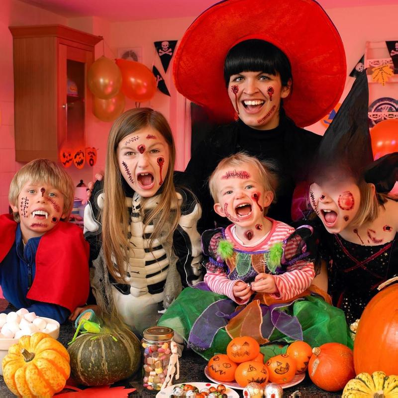 Halloween Decorations, 32PCS Halloween Tattoos Stickers, Scary Zombie Makeup, Relistic Fake Scars Wounds, Body Fake Tattoos for Women Party Favors Accessories for Trick or Treat Supplies Sticker