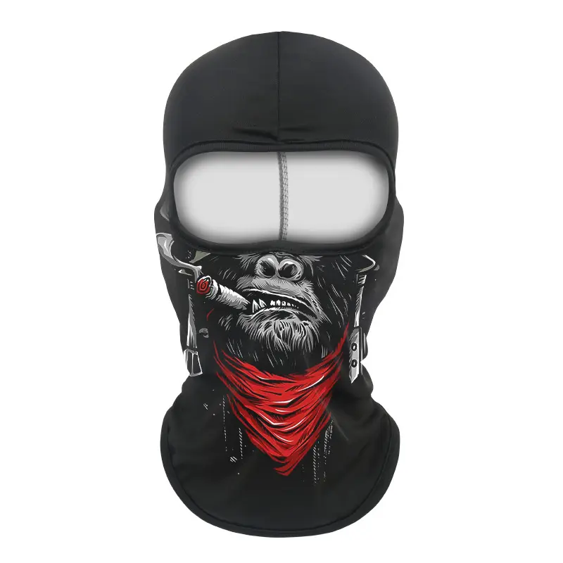 3D Printed Balaclava Ski Mask - Skull/Gorilla/Realistic Human Full Face Cover, UPF50+ UV Protection, Windproof Breathable Neck Gaiter Hood for Men, Ski & Motorcycle Use, Halloween Cosplay Accessory, Party, Polyester, One Size Black Ski Mask