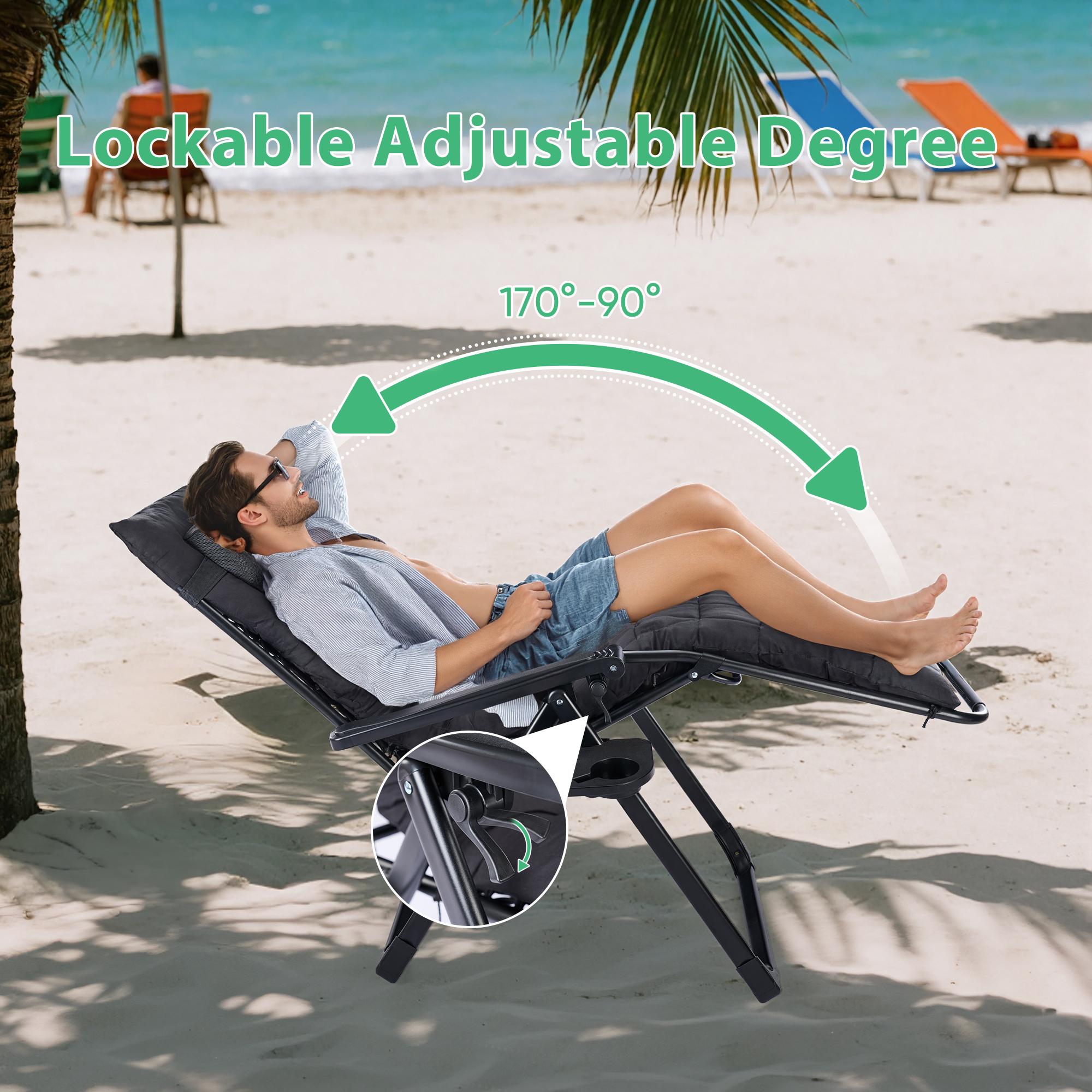 Outdoor Zero Gravity Soft Cushion Folding Chair, Double Elastic Straps, Breathable Mesh, Removable Seat Cushion And Headrest, 90°-170° Adjustment, Suitable For Courtyards, Parks, Camping