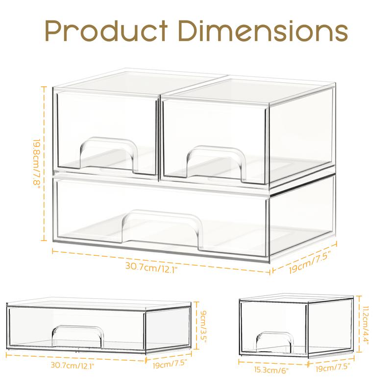 Criusia Stackable storage drawers, transparent plastic storage boxes, suitable for storing baby products, bottles, cosmetics, and for use in dressing tables, bathrooms, cabinets, and storage rooms. BPA-free, safe and reliable.