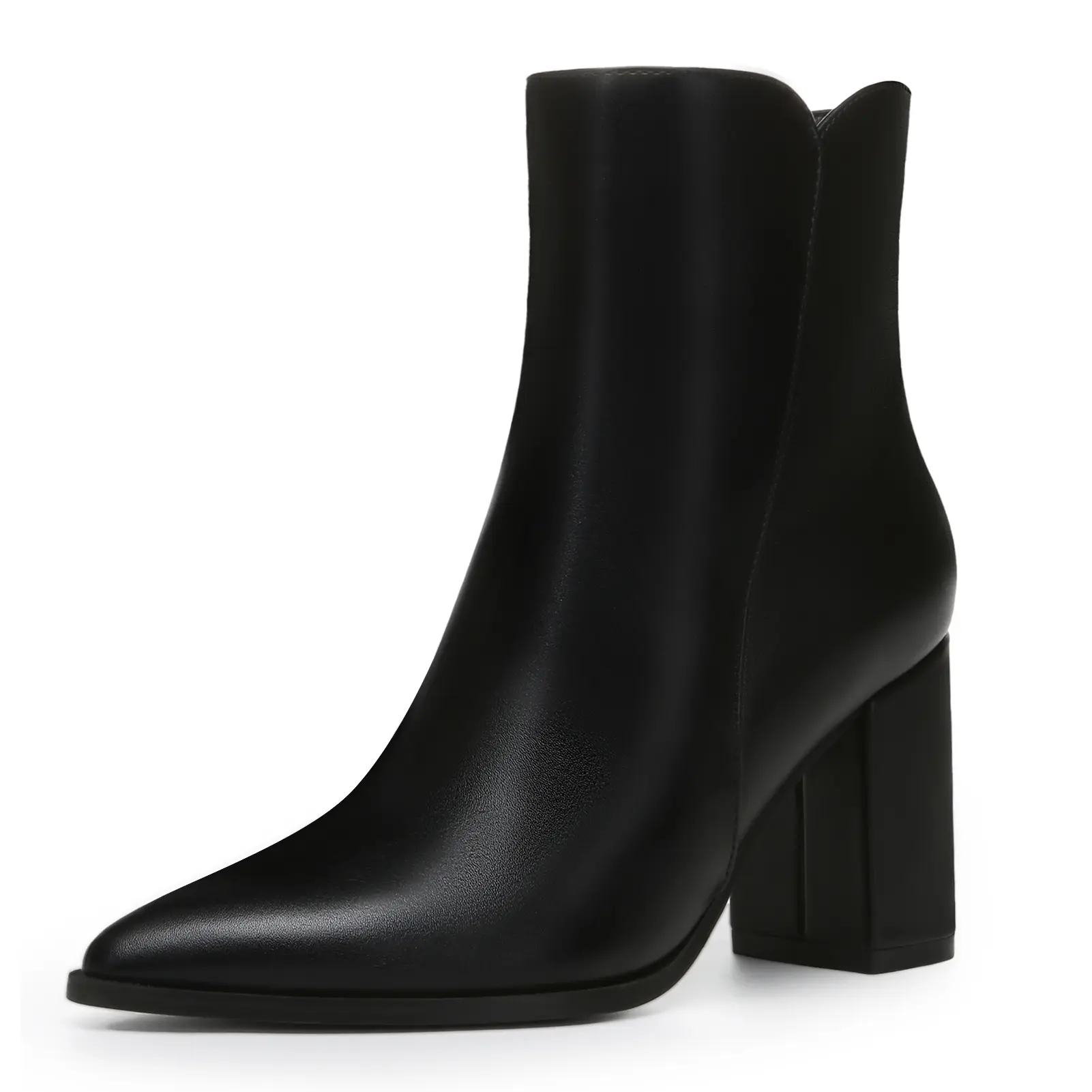Athlefit Women's Pointed Toe Chunky Block Heel PU Goat Skin Basic Casual Ankle Boots - Side Zipper Short Booties, Spring Fashion Shoes, Back to School Footwear