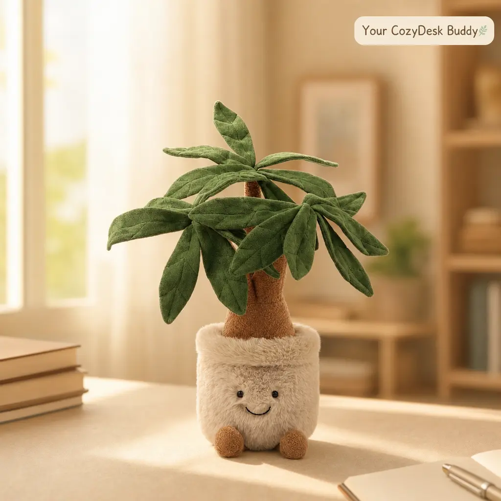 Smilebella 14" Stuffed Money Tree Plushie - Cozy Potted Plant Toy for Desk Decor, Soft Succulent Room Aesthetic Gift for Friends