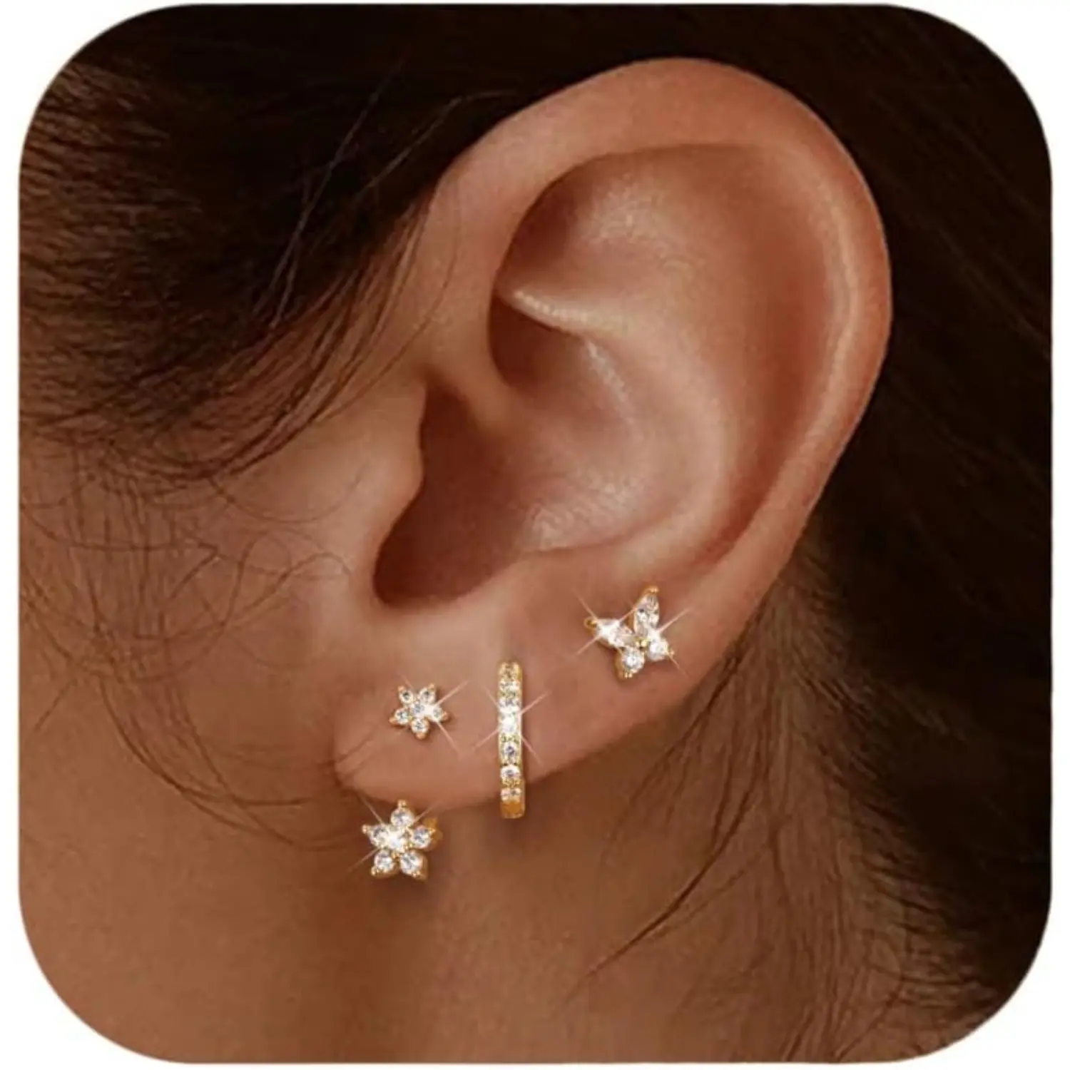 Jstyle 14K Gold Plated  Earrings for Women Earrings for Multiple Piercings Cartilage Stud Small Hoop Dainty Earrings Set Jewelry