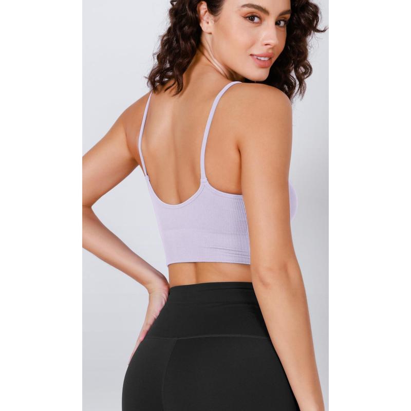 ODODOS 3-Pack Seamless Sports Bra for Women Ribbed Camisoles Wireless Yoga Bra Crop Tank Tops