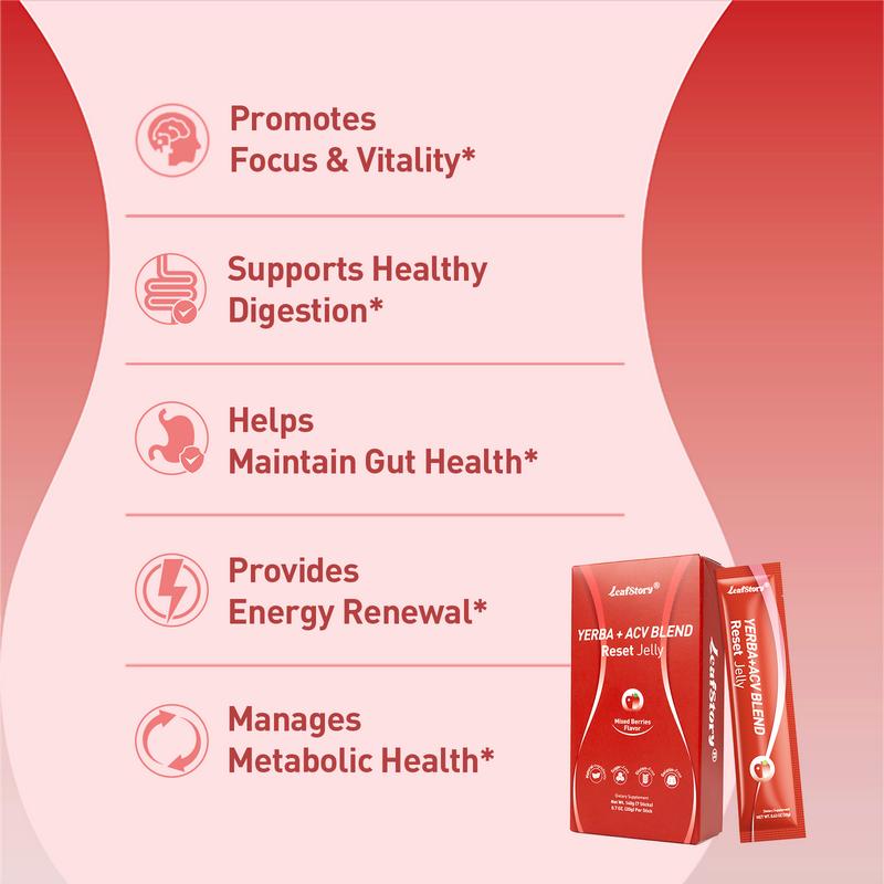 【Only 9.9】LeafStory Yerba + Apple Vinegar Reset Jelly（7 Sticks) : Mixed Berry Flavor, Support Digestion, Gut Health, and Metabolism, Debloat, Natural Ingredients , Sugar-Free, Gluten-Free, Non-GMO, Gelatin-Free-S1