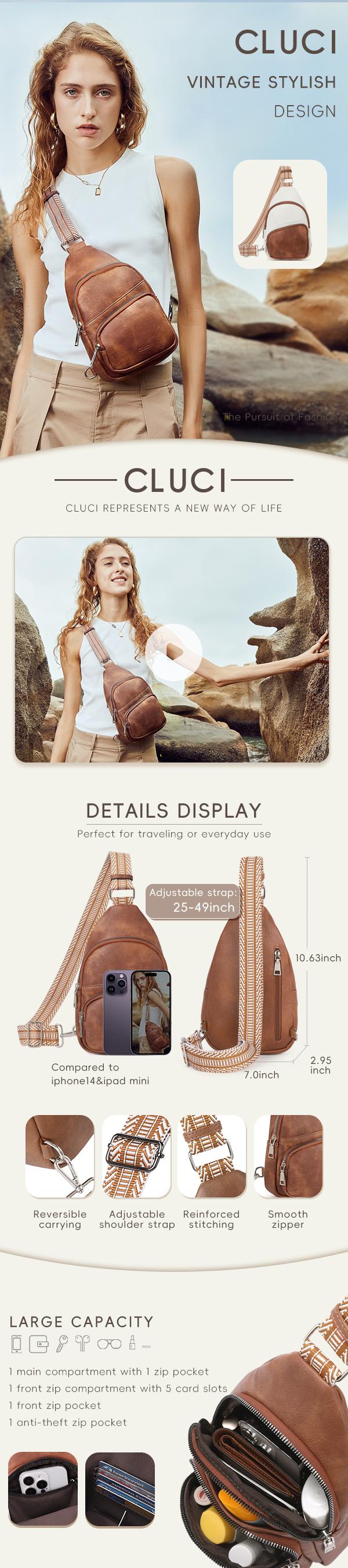 CLUCI HolidayHaul falldealsforyou Small Sling Bag for Women and Men Vegan Leather Fanny Pack Crossbody Bags, Chest Bag With Guitar Strap Sling Purse Gift Fashionable Multi Pockets  Everydag Bag Luxury Designer Crossbody Bags for Men