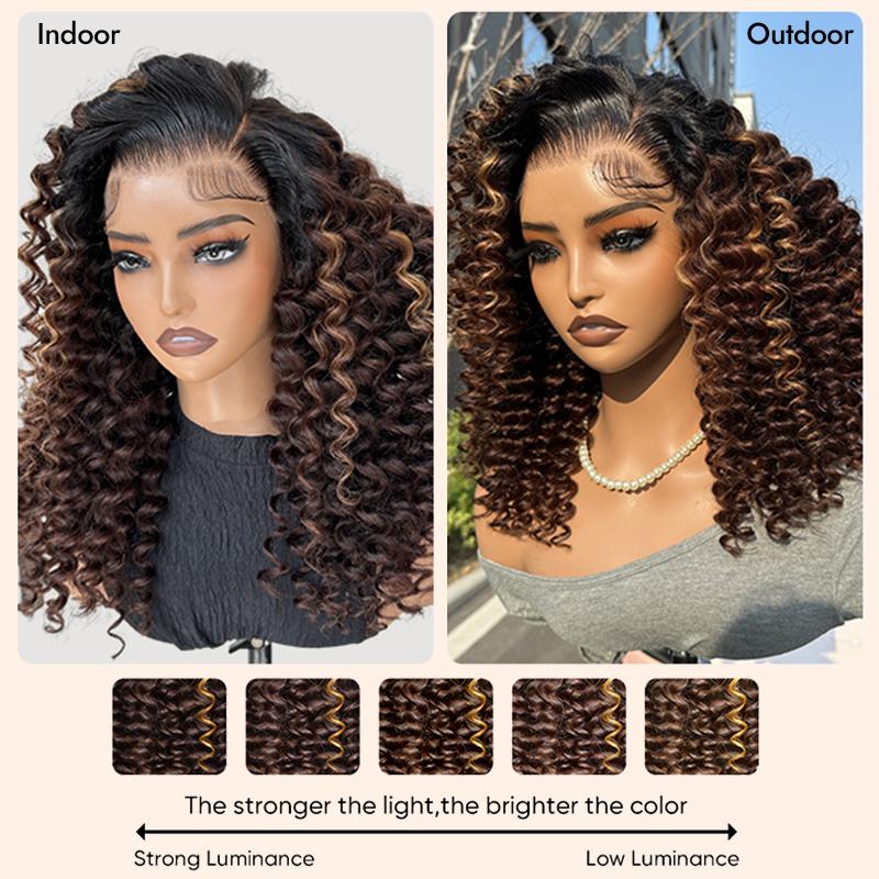 [Flash Sale] Wiggins Hair Ready To Go Glueless Wig Wand Curl Ombre Brown With Highlights 7x5 Lace Closure Wigs Human Hair Pre Cut Lace Beginner Friendly