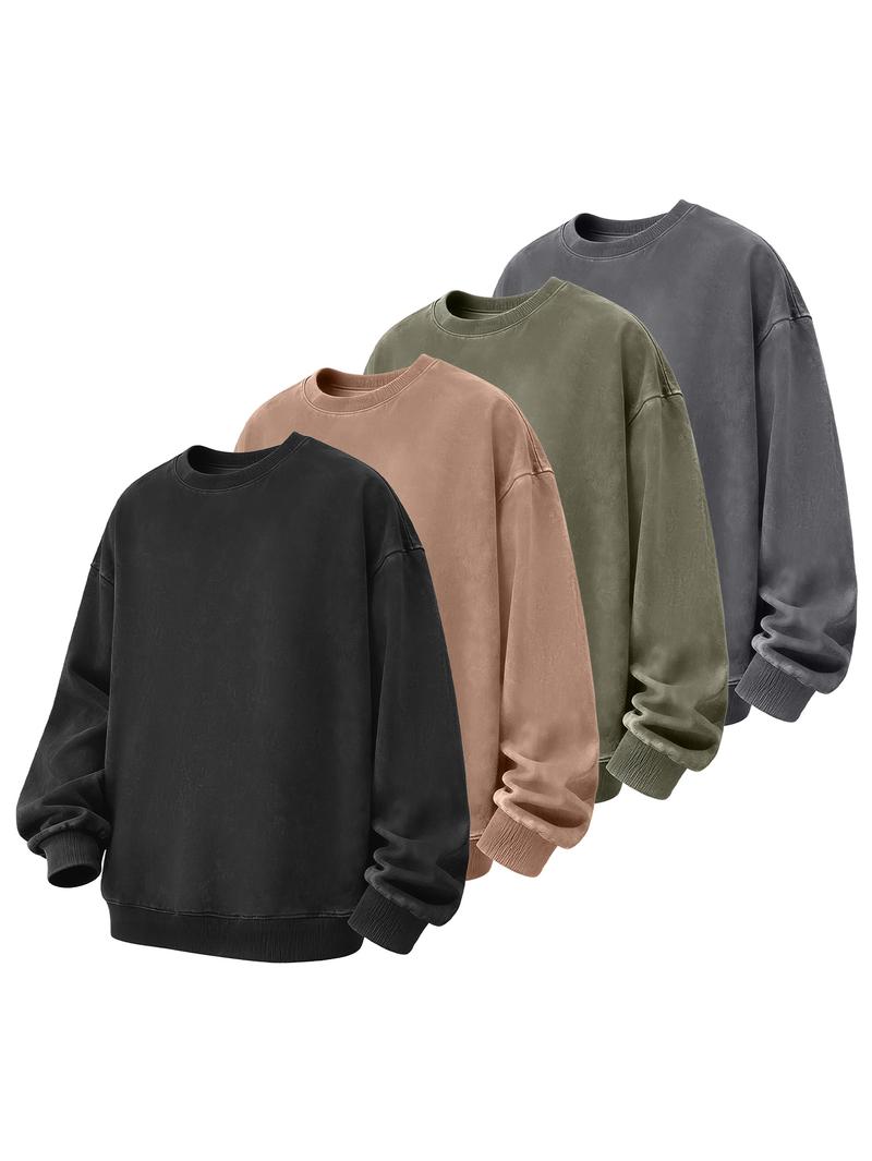 CCCMAI Men's Plain Drop Shoulder Essentials Sweatshirt Loose Fit Casual Long Sleeve Crewneck Pullover for Fall Winter Daily Wear Menswear Tops in Multiple Colors Motocross