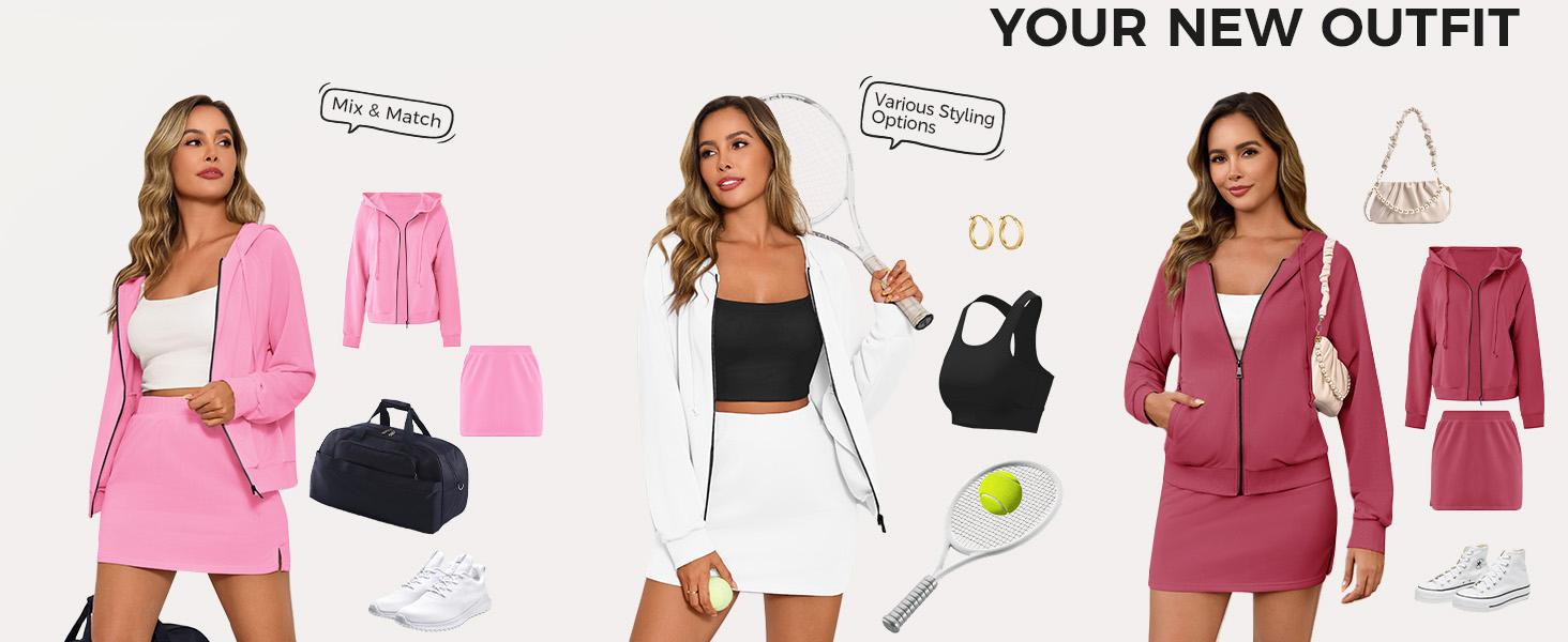 Fisoew Womens 2 Piece Outfits Casual Crewneck Sweatshirt High Waisted Split Skort Skirts Workout Matching Lounge Sets Fisoew Womens 2 Piece Outfits Casual Crewneck Sweatshirt High Waisted Split Skort Skirts Workout Matching Lounge Sets