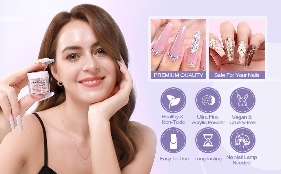 SAVILAND Acrylic Nail Kit for Beginners - Clear White Pink Acrylic Powder Set with Liquid Brushes Forms and Dappen Dish for DIY Nail Art and Manicure at Home
