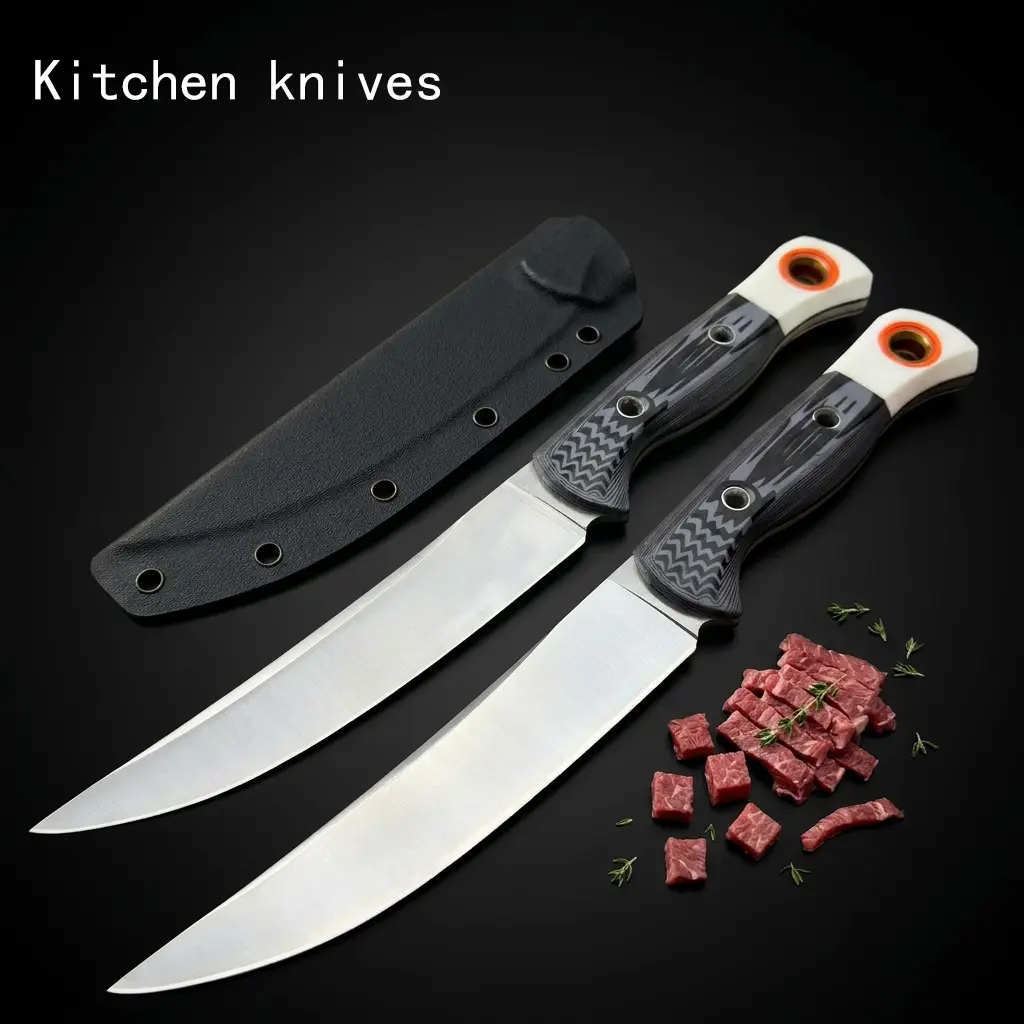 Chef's Knife Set with ABS Material Ergonomic Handles, Full-Tang 9Cr18 Steel Blades, Protective Sheaths, Robust Durable Design for Meat Cutting, Daily Household Food Preparation