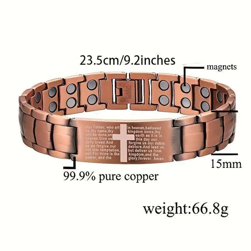 Copper Magnetic Bracelet for Men,Ultra Strength Cross Bracelet With Ring Include Adjustable Link, Jewelry Gift Wearable