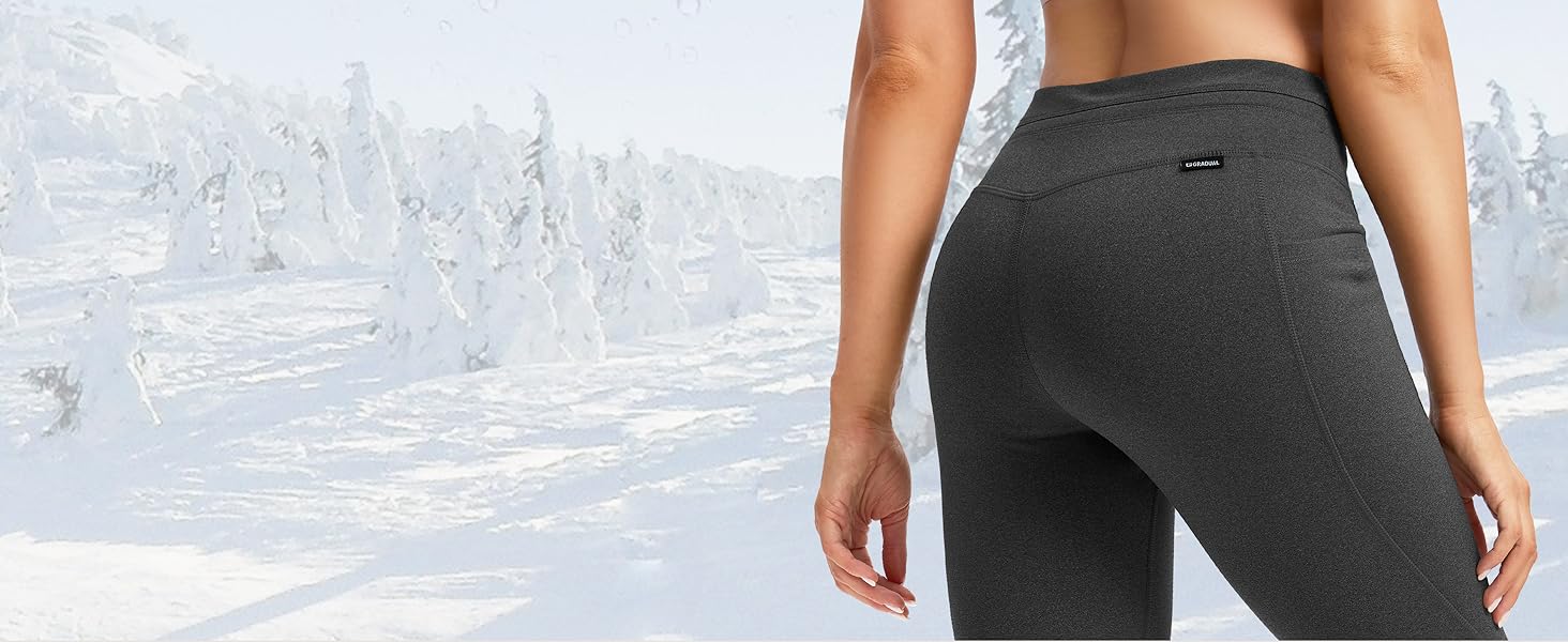 G Gradual Women's Leggings Fleece-lined Winter High-Waisted Water Resistant Warm Thermal Hiking Ski Walking Running Workout Gym Sportswear Bottoms with Pockets for Women Fitness Drawstring Training Pant