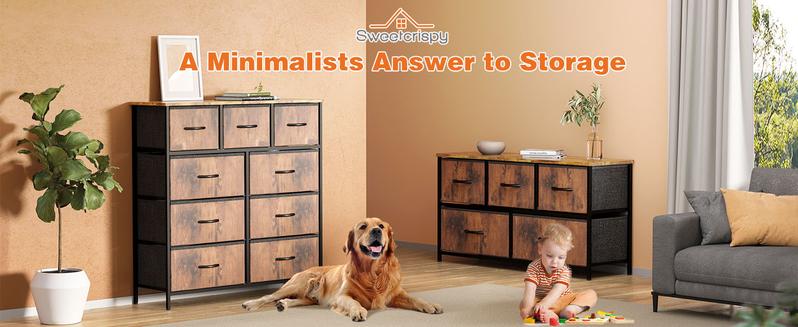 Sweet Furniture Dresser with 9 Drawers, Fabric Storage Tower for Bedroom, Closet, Entryway, Nursery - Steel Frame and Wooden Top, Christmas Gift